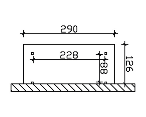 Technický nákres s rozmermi: 290, 228, 126 a 88