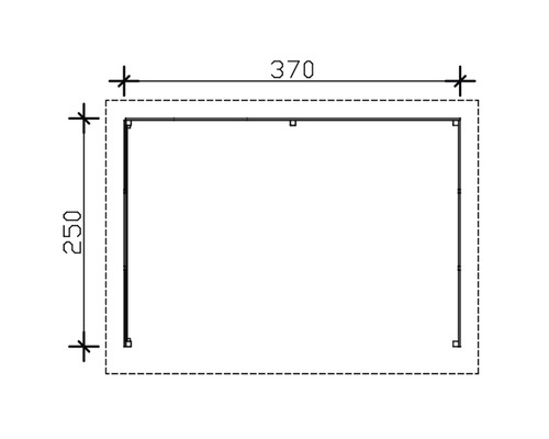 Technický výkres rámu s rozmermi 370 x 250