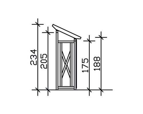 Technický nákres záhradného domčeka s rozmermi