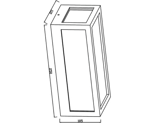 Technický nákres nástenného svietidla s rozmermi.