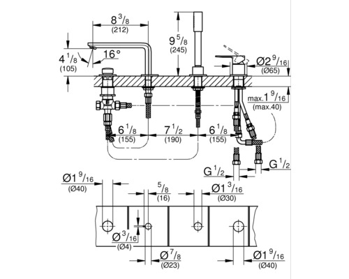 Technický nákres armatúry s rozmermi