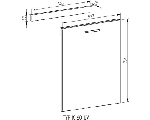 Technický nákres kuchynskej skrinky s rozmermi