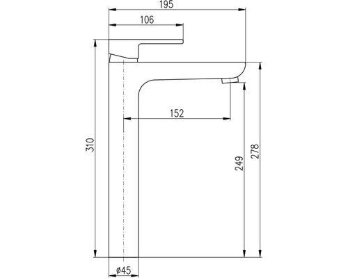 Technický nákres armatúry s rozmermi.