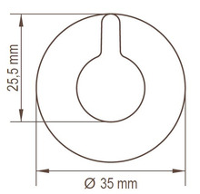 Technický výkres montážneho prvku s rozmermi 25,5 mm výška a 35 mm priemer