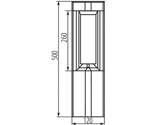 Technický nákres nástennej lampy s rozmermi