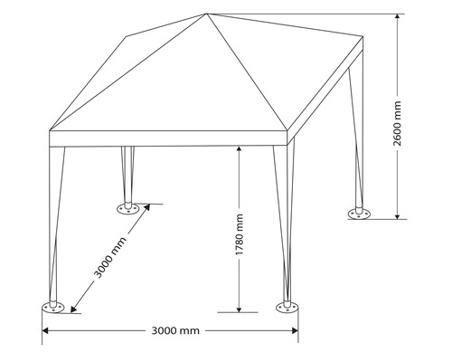 Technický nákres altánku s rozmermi v milimetroch