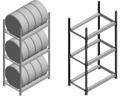 Obrázok regálu pre veľké zaťaženie, raz s pneumatikami a raz bez nich