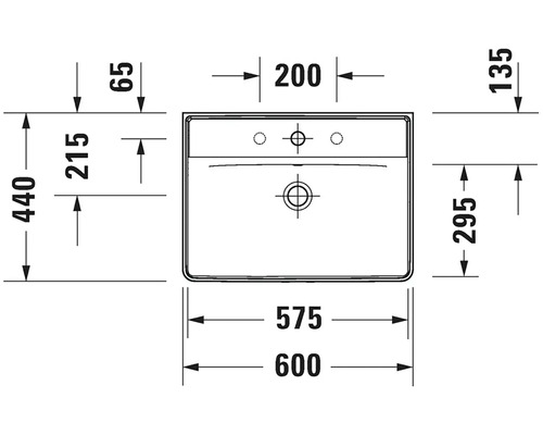 Technický nákres umývadla s rozmermi