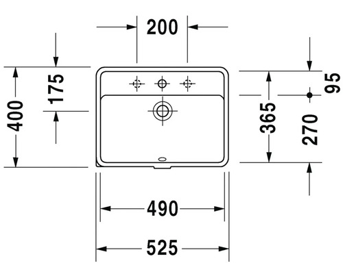 Nákres umývadla s rozmermi