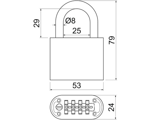 Technický výkres číselného zámku s rozmermi
