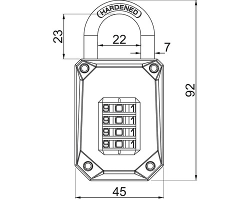 Nákres číselného zámku s rozmermi