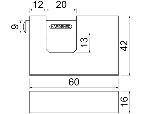 Technický nákres visiaceho zámku s rozmermi