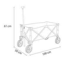 Nákres ručného vozíka s rozmermi: výška 61 cm, rázvor kolies 50 cm, dĺžka 100 cm.