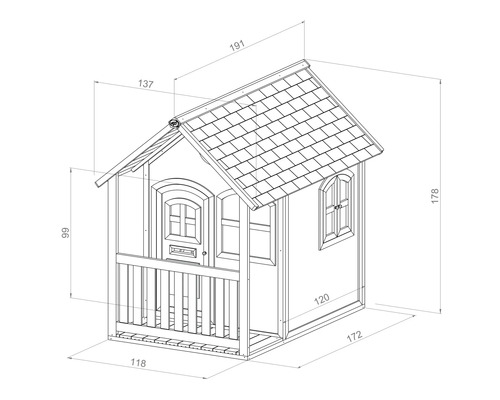 Technický výkres detského hracieho domčeka s rozmermi