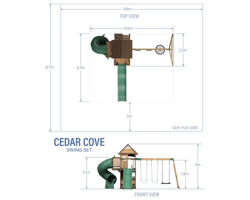 Pohľady a rozmery hojdačky Cedar Cove