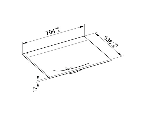 Technický nákres umývadla s rozmermi