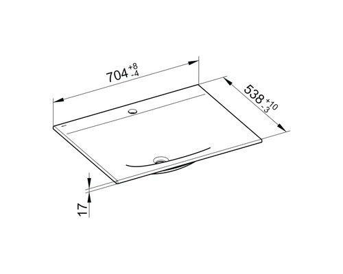 Technický nákres umývadla s rozmermi