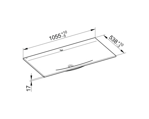 Nákres umývadla s rozmermi.