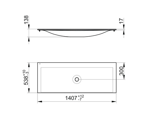 Technický nákres umývadla s rozmermi