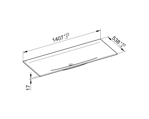 Technický nákres umývadla s rozmermi.