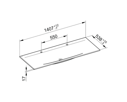 Technický nákres umývadla s rozmermi
