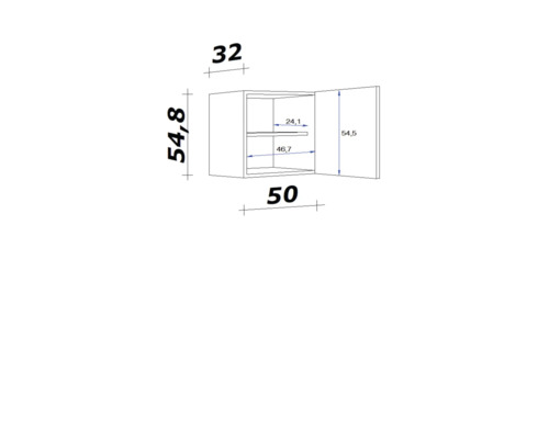 Nákres závesnej skrinky s rozmermi.