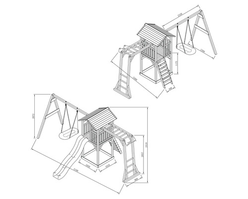 Rozmery hracej veže so šmýkačkou a hojdačkou