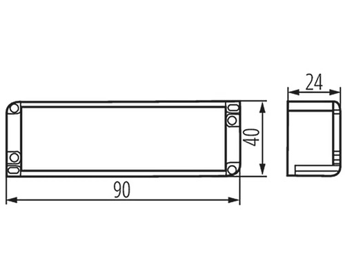 Technický nákres puzdra s rozmermi 90 x 40 x 24 milimetrov.