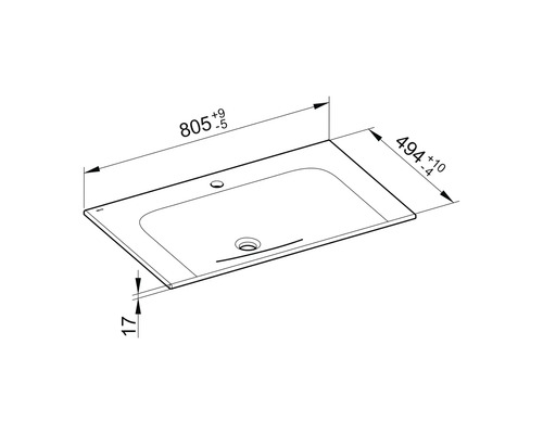 Technický nákres umývadla s rozmermi