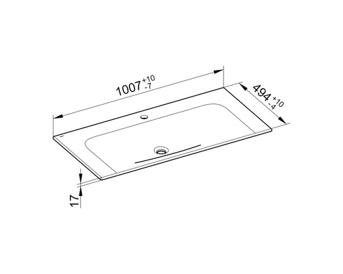 Technický výkres umývadla s rozmermi