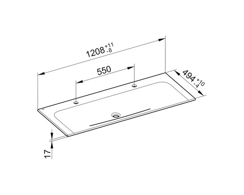 Technický nákres vane s rozmermi