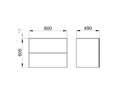 Technický nákres skrinky pod umývadlo s rozmermi