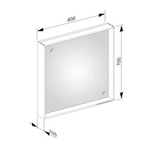 Technický nákres zrkadlovej skrinky s rozmermi 800 x 700 x 105 mm