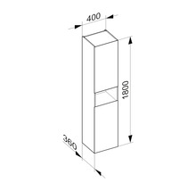 Technický nákres kúpeľňovej vysokej skrinky s rozmermi 1800 x 400 x 360 mm