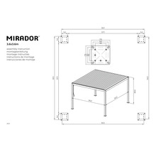 Technický výkres altánku Mirador 3.6x3.6m s montážnym návodom