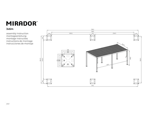 Montážny návod pre altánok Mirador 3x6 metrov s rozmermi