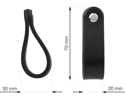 Kožená nábytková úchytka, zobrazené rozmery