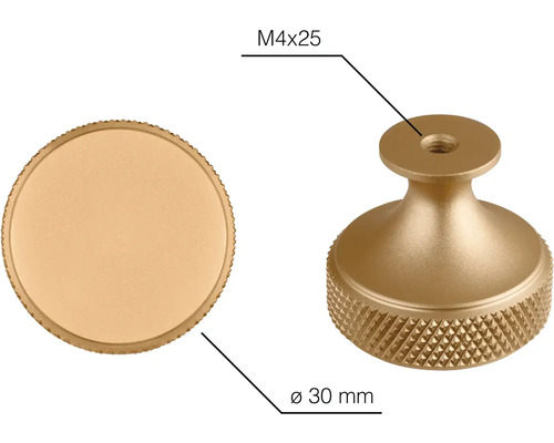 Gombík na skrinku s priemerom 30 milimetrov a závitom M4x25