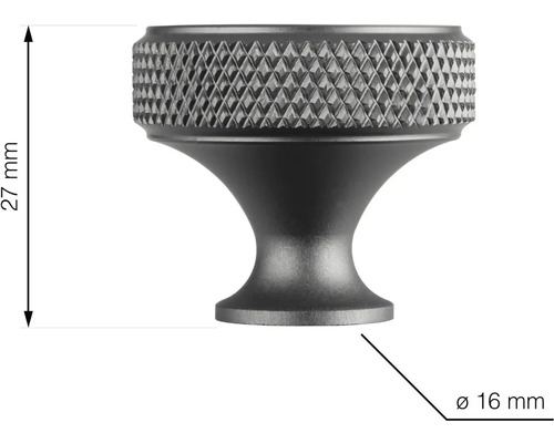 Kovový nábytkový gombík, priemer 16 mm, výška 27 mm