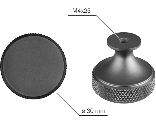 Otočný gombík so závitom M4x25 a priemerom 30 mm