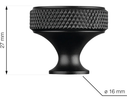 Kovový gombík na skrinku, výška 27 mm, priemer 16 mm