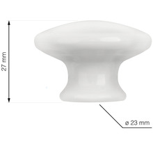 Biely nábytkový gombík s rozmermi 27 krát 23 milimetrov