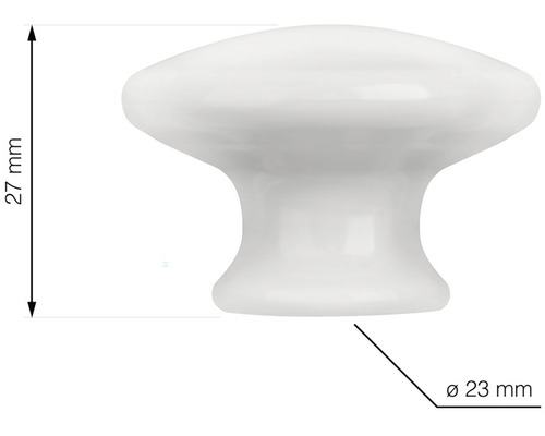 Biely nábytkový gombík s rozmermi 27 krát 23 milimetrov