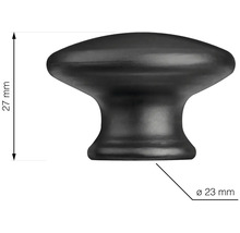 Nábytkový gombík s rozmermi 27 mm výšky a 23 mm priemeru.