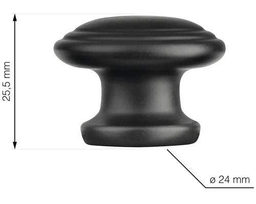 Kovový gombík na skrinku, priemer 24 milimetrov, výška 25,5 milimetrov