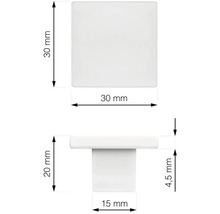 Technický nákres štvorcovej nábytkovej gombíka s rozmermi