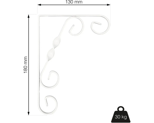 Nástenná konzola, výška 180 mm, šírka 130 mm, nosnosť 30 kg