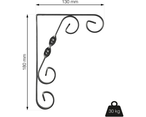 Kovový uholník s kvetinovým vzorom, rozmery 130 x 180 mm, nosnosť 30 kg