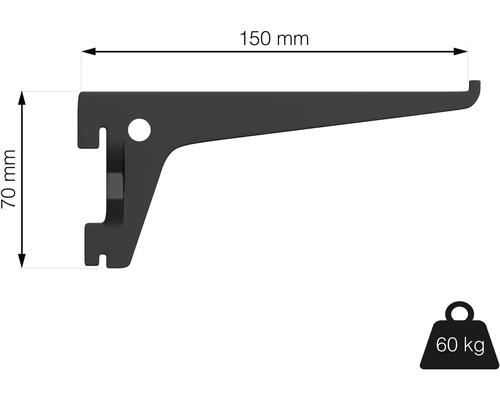 Policový držiak s rozmermi 150 mm x 70 mm a nosnosťou 60 kg