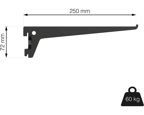 Policový nosník s rozmermi 250 mm dĺžka a 72 mm výška. Nosnosť až 60 kg.